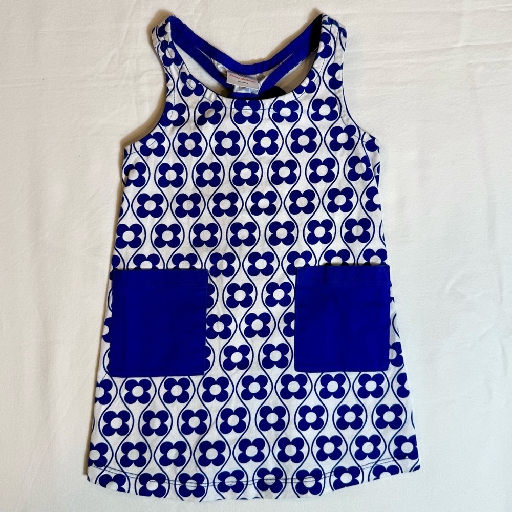 Hanna Andersson Knot Back Dress Girls 18-24M 80 cm Cotton Racerback Blue Sea - Picture 1 of 5